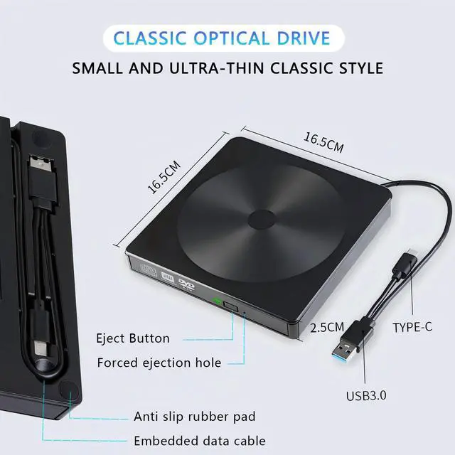 Alt view image 5 of 7 - VAREQOY CD/DVD External Drive USB 3.0 & Type-C Portable External CD/DVD Burner for Mainstream Computer Systems Such As Windows 11/10/8/7 / XPLinuxMac
