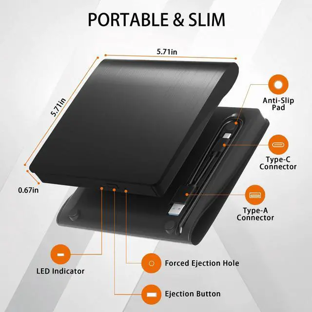 Alt view image 6 of 7 - VAREQOY External CD/DVD Drive for Laptop PC CD DVD Player USB 3.0 Portable Optical Drive CD Burner Compatible with Windows 10 11 Linux Mac OS (Black)