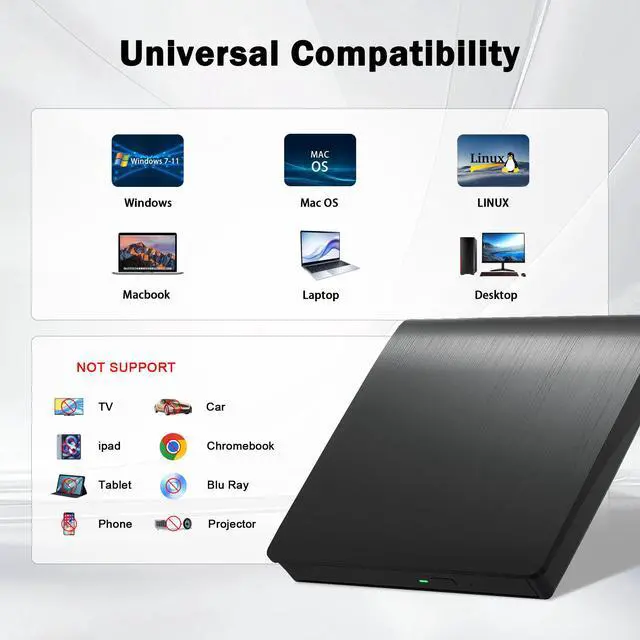 Alt view image 5 of 7 - VAREQOY External CD/DVD Drive for Laptop PC CD DVD Player USB 3.0 Portable Optical Drive CD Burner Compatible with Windows 10 11 Linux Mac OS (Black)