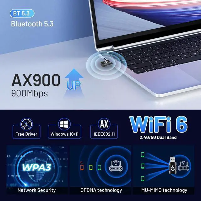 Alt view image 3 of 6 - VAREQOY 2-In-1 USB WiFi Bluetooth Adapter - 900Mbps 2.4/5GHz Dual-Band, WiFi & Bluetooth Adapter for PC/Laptop/Desktop, Wireless USB Dongle, Driver Free, Win 10/11