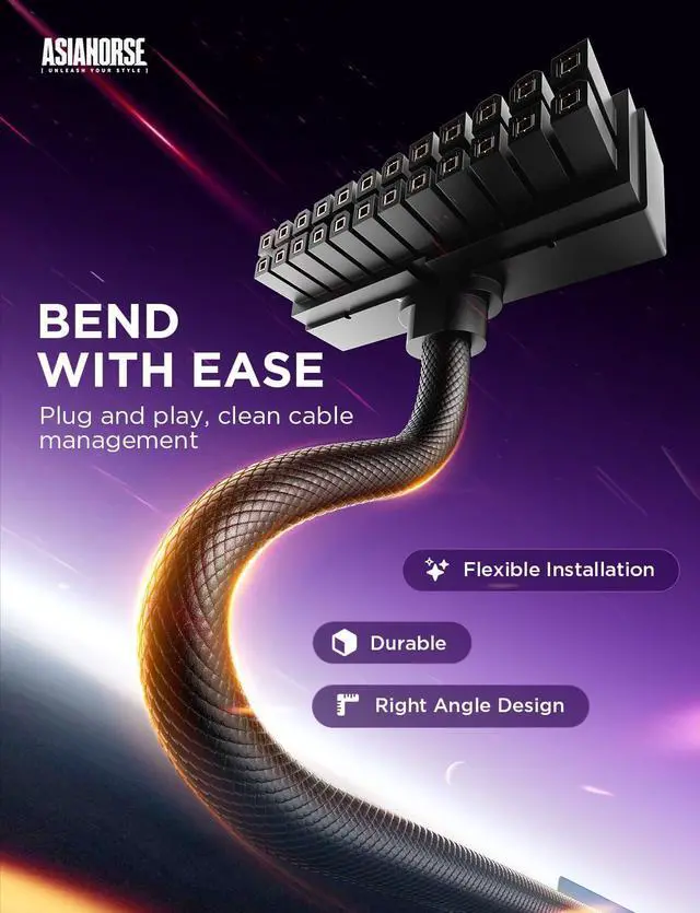 Alt view image 3 of 7 - VAREQOY Hydrus-24PIN PC PSU Extension Cable ARGB LED, Copper Wire Motherboard Power Extension Cable Integrated Minimalist Design, 2000W Power (Whole Set), PC Power Cord for Cable Management & DIY