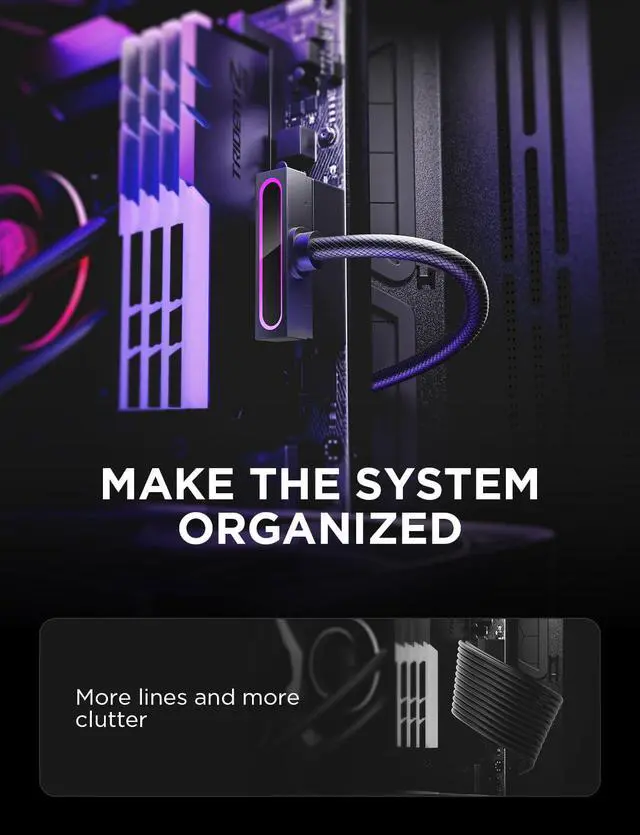 Alt view image 4 of 7 - VAREQOY Hydrus-24PIN PC PSU Extension Cable ARGB LED, Copper Wire Motherboard Power Extension Cable Integrated Minimalist Design, 2000W Power (Whole Set), PC Power Cord for Cable Management & DIY