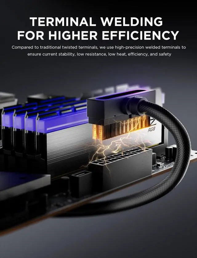 Alt view image 6 of 7 - VAREQOY Hydrus-24PIN PC PSU Extension Cable ARGB LED, Copper Wire Motherboard Power Extension Cable Integrated Minimalist Design, 2000W Power (Whole Set), PC Power Cord for Cable Management & DIY