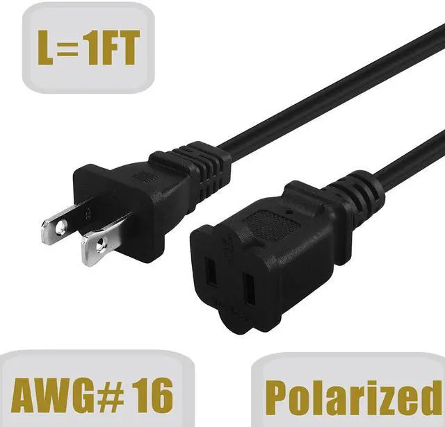 Alt view image 2 of 5 - VAREQOY 1FT Short Polarized US 2 Prong Male-Female Extension Power Cord, 2 Outlet Extension Cable Cord US AC 2-Prong Male/Female Power cable10A/125V, Nema 1-15P to 1-15R Cable Polarity