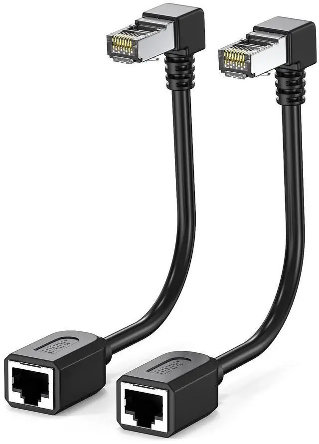 Main image of VAREQOY 2Pack Cat6 Extension Cable 90 Degree,CAT6 Ethernet Extender Cable 4inch,Right Angle Upward Internet Network Patch Cord RJ45 8p8c Male to Female Adapter Upward Angle