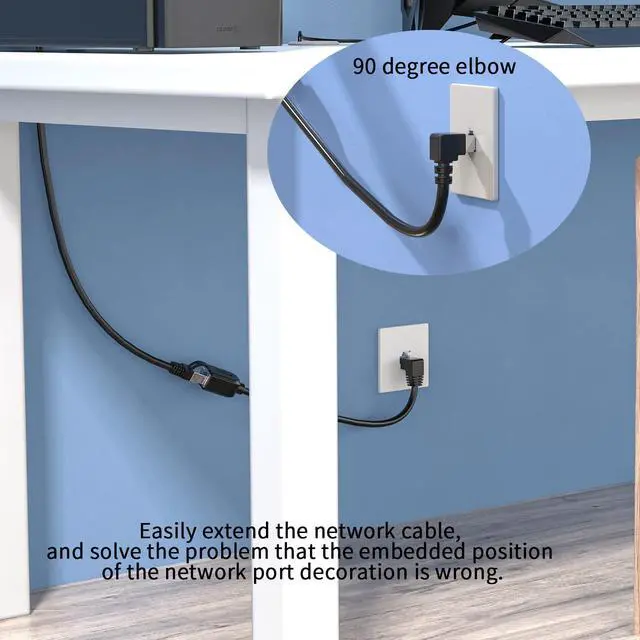 Alt view image 2 of 7 - VAREQOY 2Pack Cat6 Extension Cable 90 Degree,CAT6 Ethernet Extender Cable 4inch,Right Angle Upward Internet Network Patch Cord RJ45 8p8c Male to Female Adapter Upward Angle