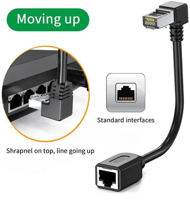 Alt view image 3 of 7 - VAREQOY 2Pack Cat6 Extension Cable 90 Degree,CAT6 Ethernet Extender Cable 4inch,Right Angle Upward Internet Network Patch Cord RJ45 8p8c Male to Female Adapter Upward Angle
