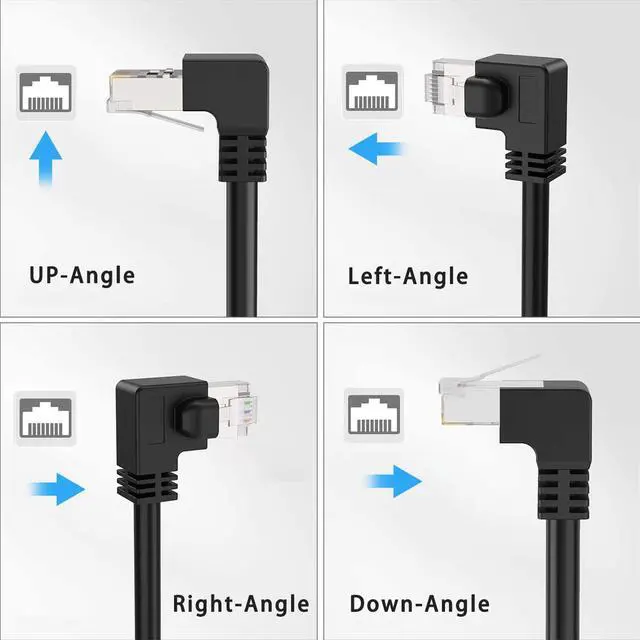 Alt view image 7 of 7 - VAREQOY 2Pack Cat6 Extension Cable 90 Degree,CAT6 Ethernet Extender Cable 4inch,Right Angle Upward Internet Network Patch Cord RJ45 8p8c Male to Female Adapter Upward Angle