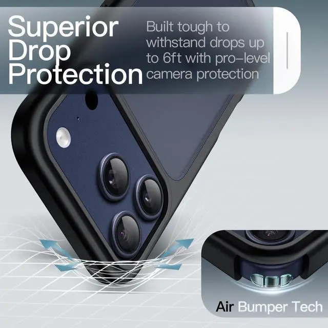 Alt view image 3 of 7 - VAREQOY Matte Case for iPhone 17 Pro 6.3-Inch, Shockproof Military Grade Drop Protection, Frosted Translucent Back Minimalist Phone Cover, Anti-Fingerprint (Black)