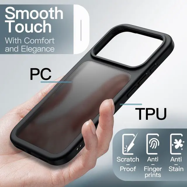 Alt view image 4 of 7 - VAREQOY Matte Case for iPhone 17 Pro 6.3-Inch, Shockproof Military Grade Drop Protection, Frosted Translucent Back Minimalist Phone Cover, Anti-Fingerprint (Black)