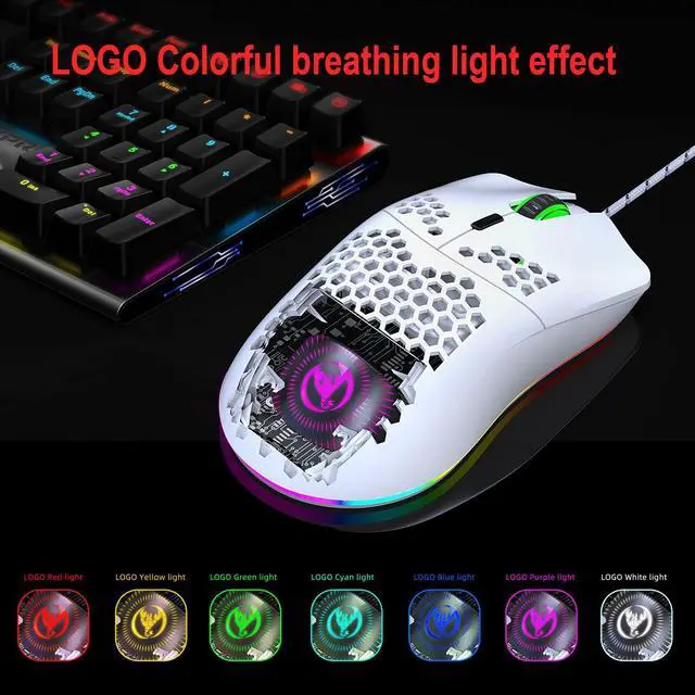 Alt view image 4 of 7 - VAREQOY Programmable RGB Gaming Mouse, 6 DPI (1000/1600/2400/3200/4800/6400) 96g Ultra Lightweight Honeycomb Optical LED Wired Mouse with Programmable 6 Keys RGB Marquee Effect Light