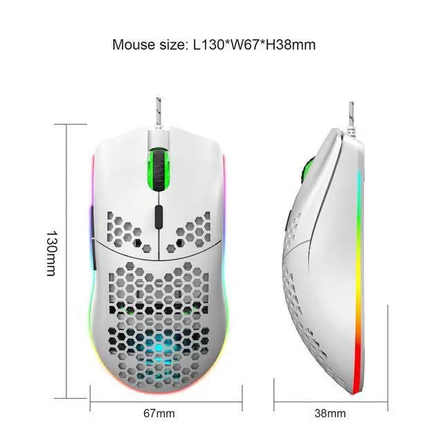Alt view image 6 of 7 - VAREQOY Programmable RGB Gaming Mouse, 6 DPI (1000/1600/2400/3200/4800/6400) 96g Ultra Lightweight Honeycomb Optical LED Wired Mouse with Programmable 6 Keys RGB Marquee Effect Light