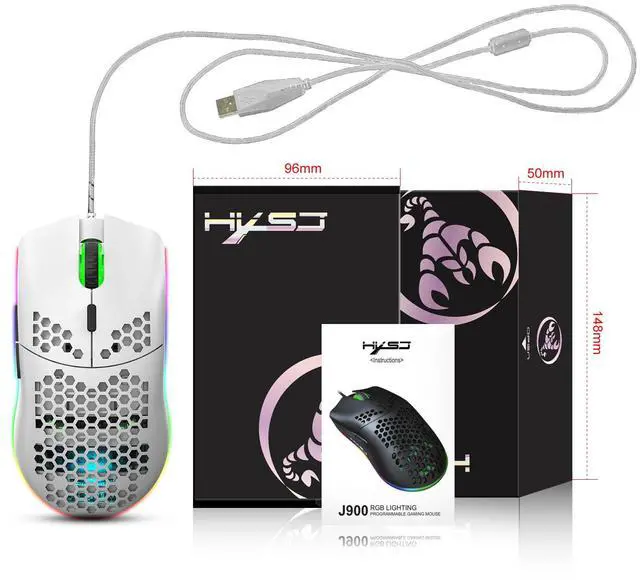 Alt view image 7 of 7 - VAREQOY Programmable RGB Gaming Mouse, 6 DPI (1000/1600/2400/3200/4800/6400) 96g Ultra Lightweight Honeycomb Optical LED Wired Mouse with Programmable 6 Keys RGB Marquee Effect Light