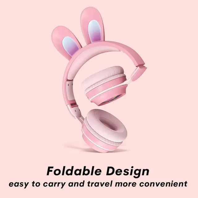 Alt view image 2 of 5 - Kids Wireless Bluetooth Headphones with Microphone, Children Cute Cat Ear Girl Headphones for School, Green Kindergarten Light up Kawaii Noise Cancelling Headphones for Kids Teens Child Airplane