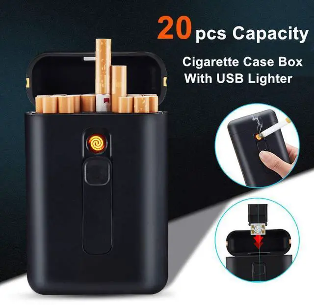 Main image of VAREQOY Cigarette Case with Lighter Cigarettes Box King Size Portable Pack 20pcs Regular Size Cigarettes USB Lighters 2 in 1 Rechargeable Flameless Windproof Electric Lighter