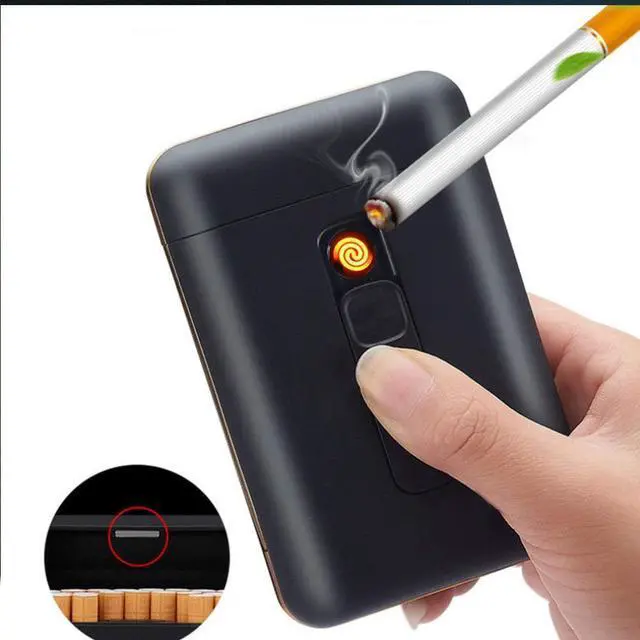 Alt view image 3 of 6 - VAREQOY Cigarette Case with Lighter Cigarettes Box King Size Portable Pack 20pcs Regular Size Cigarettes USB Lighters 2 in 1 Rechargeable Flameless Windproof Electric Lighter