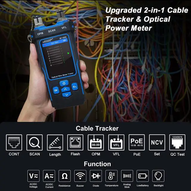 Alt view image 4 of 7 - VAREQOY 9 in 1 Multifunctional Network Cable Tester Optical Wire Tracer Optical Fiber Power Meter NCV Function Li-ion Battery USB Charge LED Light
