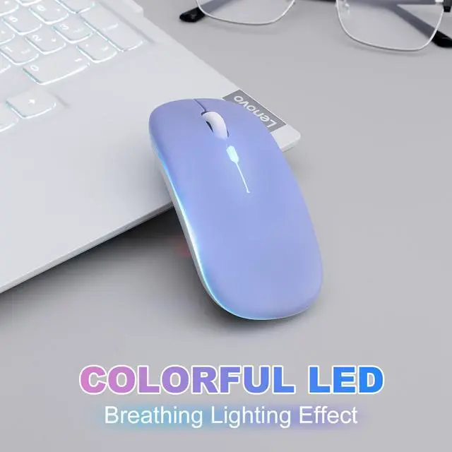 Alt view image 9 of 14 - AZTZATZ Wireless Bluetooth Mouse Rechargeable Long Lasting Dual Mode - BT 5.2 & 2.4G Silent RGB LED Mice, Slim Portable Ergonomic Mouse for Laptop/PC/Tablet/MacBook/iPad/Apple Devices(Purple)