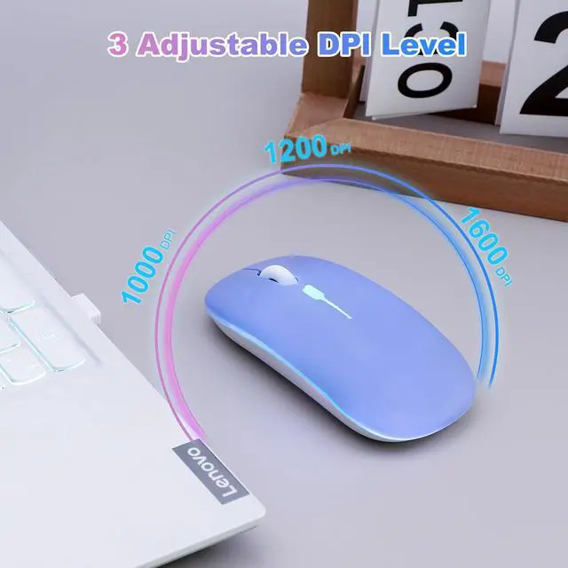Alt view image 13 of 14 - AZTZATZ Wireless Bluetooth Mouse Rechargeable Long Lasting Dual Mode - BT 5.2 & 2.4G Silent RGB LED Mice, Slim Portable Ergonomic Mouse for Laptop/PC/Tablet/MacBook/iPad/Apple Devices(Purple)