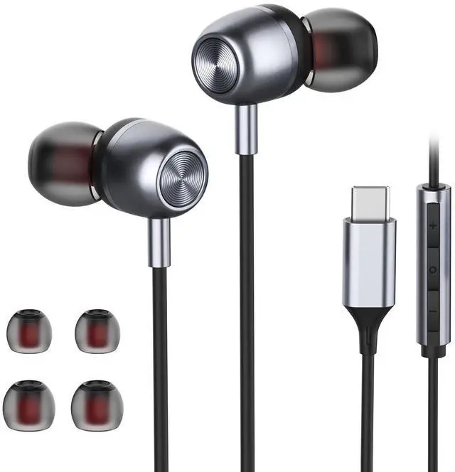 Main image of VAREQOY USB C Headphones for Samsung S24 S23 FE S22 S21 S20 A53 A54 Wired Earbuds Metal in-Ear Type C Earphone with Microphone Volume Control Bass Stereo for iPhone 17 Pro Max iPhone 16 Pro Max Pixel