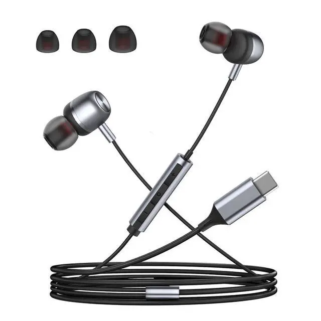 Alt view image 3 of 7 - VAREQOY USB C Headphones for Samsung S24 S23 FE S22 S21 S20 A53 A54 Wired Earbuds Metal in-Ear Type C Earphone with Microphone Volume Control Bass Stereo for iPhone 17 Pro Max iPhone 16 Pro Max Pixel