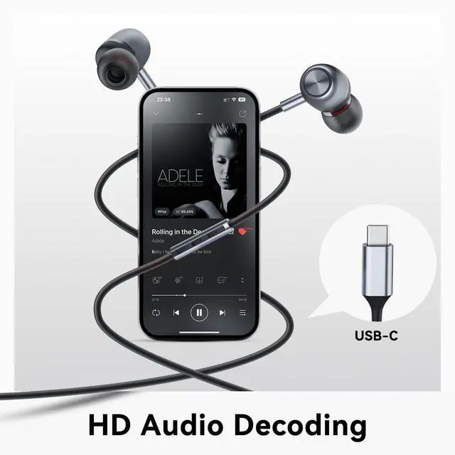 Alt view image 4 of 7 - VAREQOY USB C Headphones for Samsung S24 S23 FE S22 S21 S20 A53 A54 Wired Earbuds Metal in-Ear Type C Earphone with Microphone Volume Control Bass Stereo for iPhone 17 Pro Max iPhone 16 Pro Max Pixel