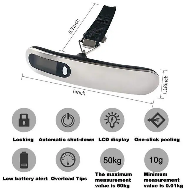 Alt view image 3 of 6 - VAREQOY Luggage Scale, 50kg/110lb Portable Mini Suitcase Scale Household Digital Display Scale Applied Aircraft Luggage Outdoor Scale Weighing Balance