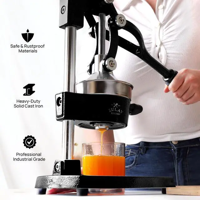 Alt view image 4 of 7 - VAREQOY Cast-Iron Orange Juice Squeezer - Easy-to-Clean, Heavy-Duty, Professional Citrus Juicer - Stainless Steel Lemon Squeezer - Manual Citrus Press & Orange Squeezer - Orange Juicer (Black)