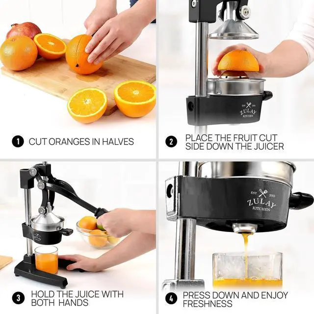 Alt view image 5 of 7 - VAREQOY Cast-Iron Orange Juice Squeezer - Easy-to-Clean, Heavy-Duty, Professional Citrus Juicer - Stainless Steel Lemon Squeezer - Manual Citrus Press & Orange Squeezer - Orange Juicer (Black)