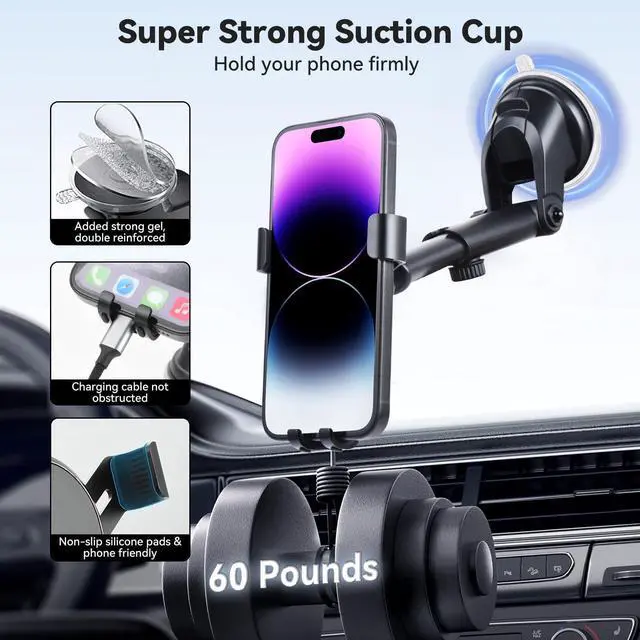 Alt view image 9 of 14 - SOEWIOU Phone Holders for Your Car Dashboard Windshield Air Vent 3-in-1 Universal Car Phone Mount Thick Case & Heavy Phone Friendly Cell Phone Holder Mount Fit for iPhone 16 15 Pro Max 14 13 Android