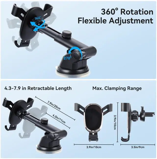 Alt view image 11 of 14 - SOEWIOU Phone Holders for Your Car Dashboard Windshield Air Vent 3-in-1 Universal Car Phone Mount Thick Case & Heavy Phone Friendly Cell Phone Holder Mount Fit for iPhone 16 15 Pro Max 14 13 Android