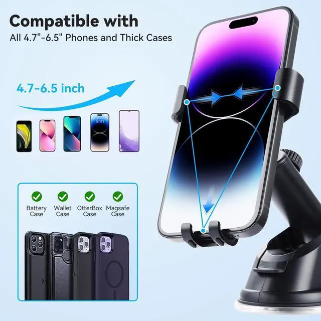 Alt view image 13 of 14 - SOEWIOU Phone Holders for Your Car Dashboard Windshield Air Vent 3-in-1 Universal Car Phone Mount Thick Case & Heavy Phone Friendly Cell Phone Holder Mount Fit for iPhone 16 15 Pro Max 14 13 Android