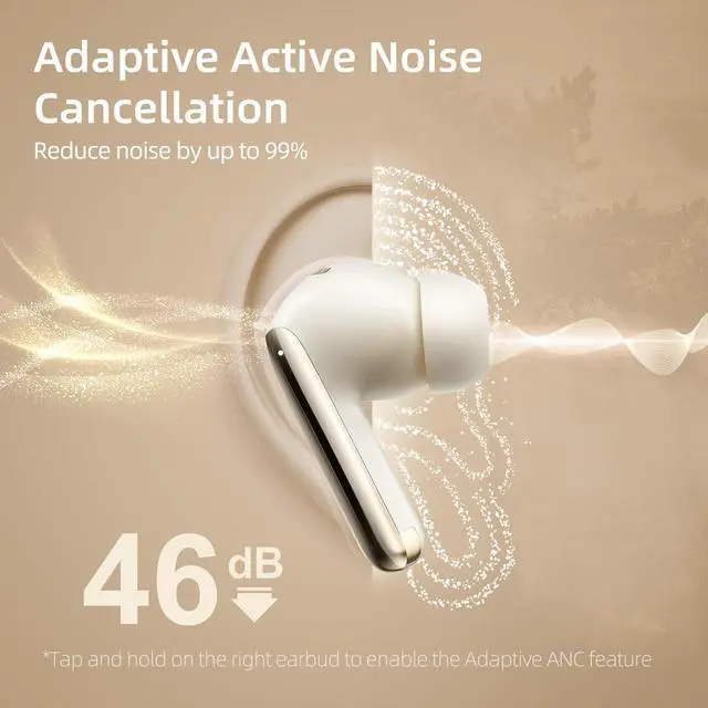 Alt view image 3 of 7 - SOEWIOU MeloBuds Pro Aadptive Hybrid Active Noise Cancelling Wireless Earbuds, Reduce Noise by Up to 99%, Bluetooth 5.3 Wireless LDAC Hi-Res Audio, 34H Playtime, Comfortable Fit, Custom EQ via App