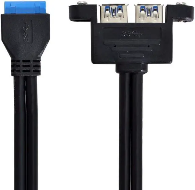 Alt view image 4 of 6 - VAREQOY 2 Ports USB 3.0 Female to Motherboard 20Pin Male Cable for Front Panel Screw Mount Type 1.64ft 0.5m