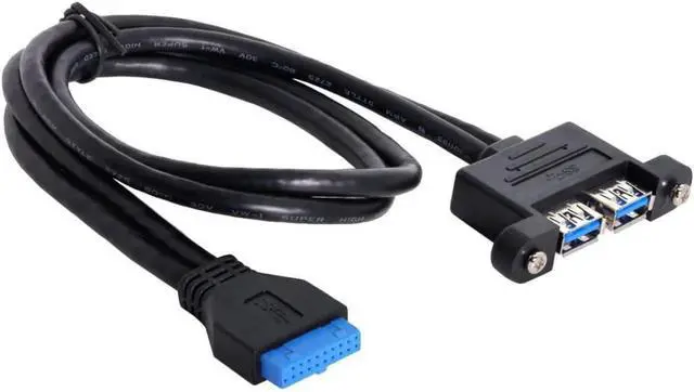 Alt view image 6 of 6 - VAREQOY 2 Ports USB 3.0 Female to Motherboard 20Pin Male Cable for Front Panel Screw Mount Type 1.64ft 0.5m