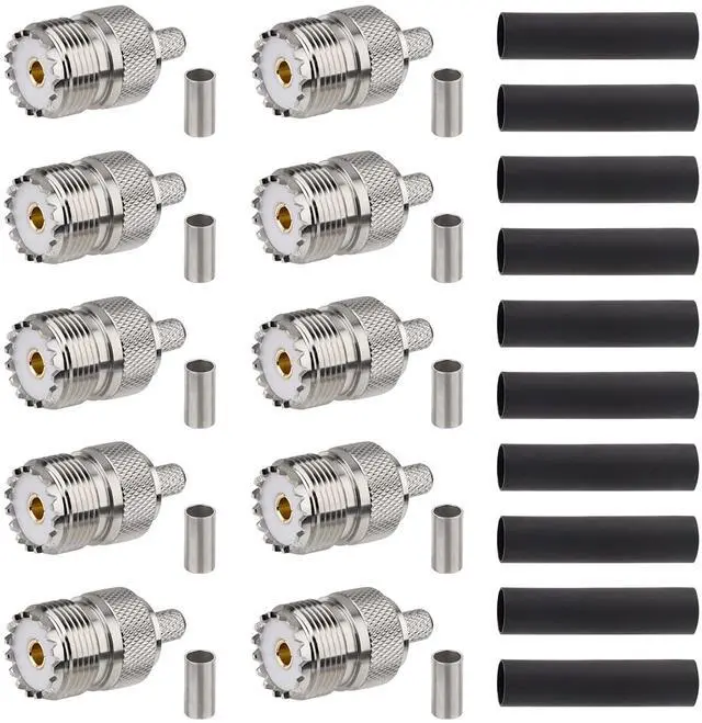 Main image of MOOKEERF 10 Pack SO239 Crimp Connectors SO-239 UHF Female Plug Crimp Coax Connector Adapter PL259 RF Connector for RG58/RG142/RG400/LMR195/KSR195/3D-FB Cable