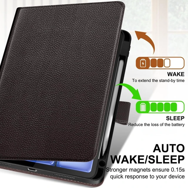 Alt view image 3 of 5 - Thryxop Genuine Leather Case for iPad Air 11" M4 2026/M3 2025/M2 2024, 5th/4th Gen 10.9" ^^ with Pencil Holder and Adjustable Stand, Magnetic Closure, Auto Wake/Sleep Cover ^^ Dark Brown
