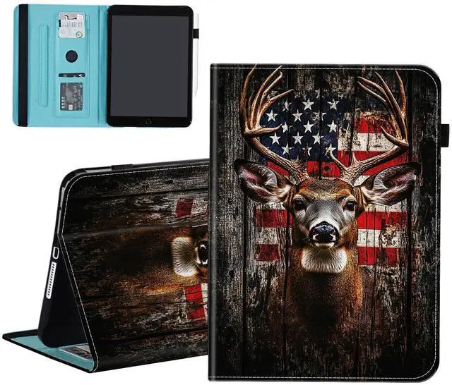 Main image of smauncucn Case for Samsung Galaxy Tab S9 FE 5G 10.9 Inch/Tab S9 11 Inch 2023,Wallet PU Leather Folio Cover Multi-Angle Stand with Auto Wake/Sleep,Rustic American Flag Deer