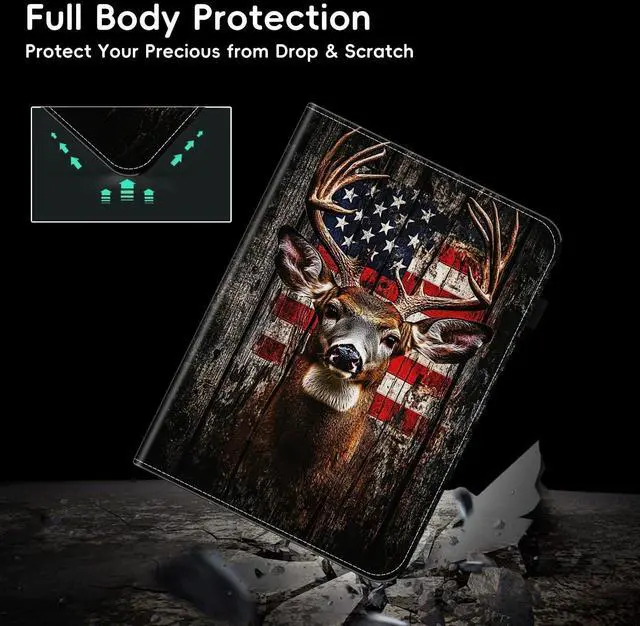Alt view image 3 of 5 - smauncucn Case for Samsung Galaxy Tab S9 FE 5G 10.9 Inch/Tab S9 11 Inch 2023,Wallet PU Leather Folio Cover Multi-Angle Stand with Auto Wake/Sleep,Rustic American Flag Deer