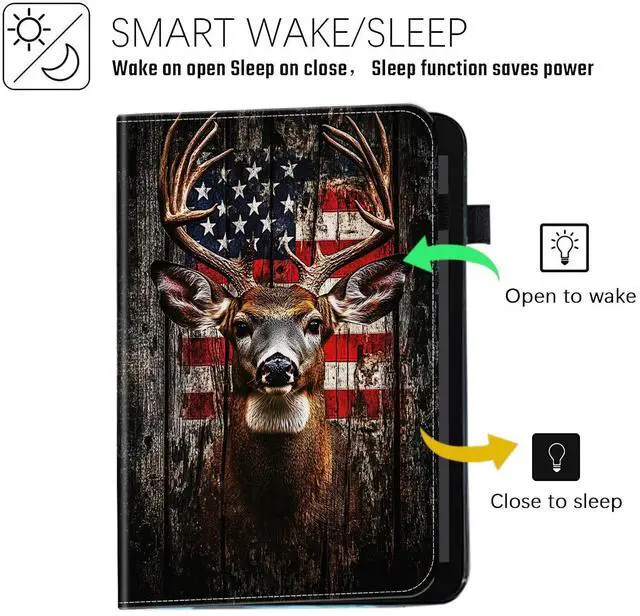 Alt view image 5 of 5 - smauncucn Case for Samsung Galaxy Tab S9 FE 5G 10.9 Inch/Tab S9 11 Inch 2023,Wallet PU Leather Folio Cover Multi-Angle Stand with Auto Wake/Sleep,Rustic American Flag Deer