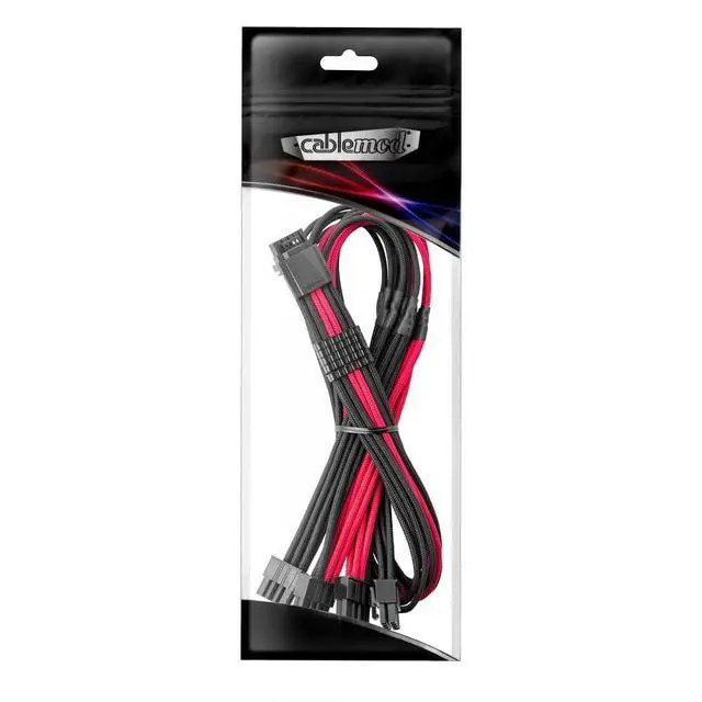Alt view image 4 of 4 - CableMod C-Series Pro ModFlex Sleeved 12V-2x6 12VHPWR StealthSense PCIe Cable for Corsair Type 4 / Type 3 (Black + Red, 16-pin to Quad 8-pin, 60cm)