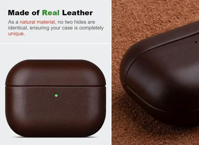 Alt view image 2 of 5 - Haobobro for AirPods Pro 2 Leather Case Cover - Leather from Cow Hide, Handmade Drop Protective Hard Cover, Qi and MagSafe Charging Compatible - for AirPods Pro 2nd Generation Case