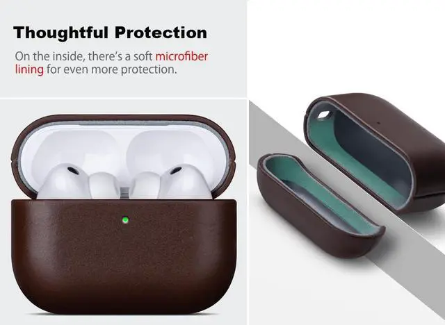 Alt view image 3 of 5 - Haobobro for AirPods Pro 2 Leather Case Cover - Leather from Cow Hide, Handmade Drop Protective Hard Cover, Qi and MagSafe Charging Compatible - for AirPods Pro 2nd Generation Case