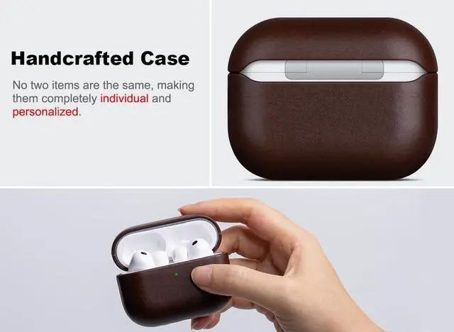 Alt view image 4 of 5 - Haobobro for AirPods Pro 2 Leather Case Cover - Leather from Cow Hide, Handmade Drop Protective Hard Cover, Qi and MagSafe Charging Compatible - for AirPods Pro 2nd Generation Case