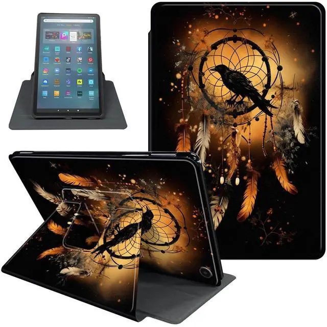 Main image of Case for Fire Max 11 (13th Generation, 2023 Release), 360 Degree Rotating Folio PU Leather Stand Cover for Fire Max 11, Auto Sleep/Wake, Dreamcatcher Crow
