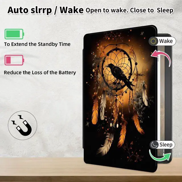 Alt view image 5 of 5 - Case for Fire Max 11 (13th Generation, 2023 Release), 360 Degree Rotating Folio PU Leather Stand Cover for Fire Max 11, Auto Sleep/Wake, Dreamcatcher Crow