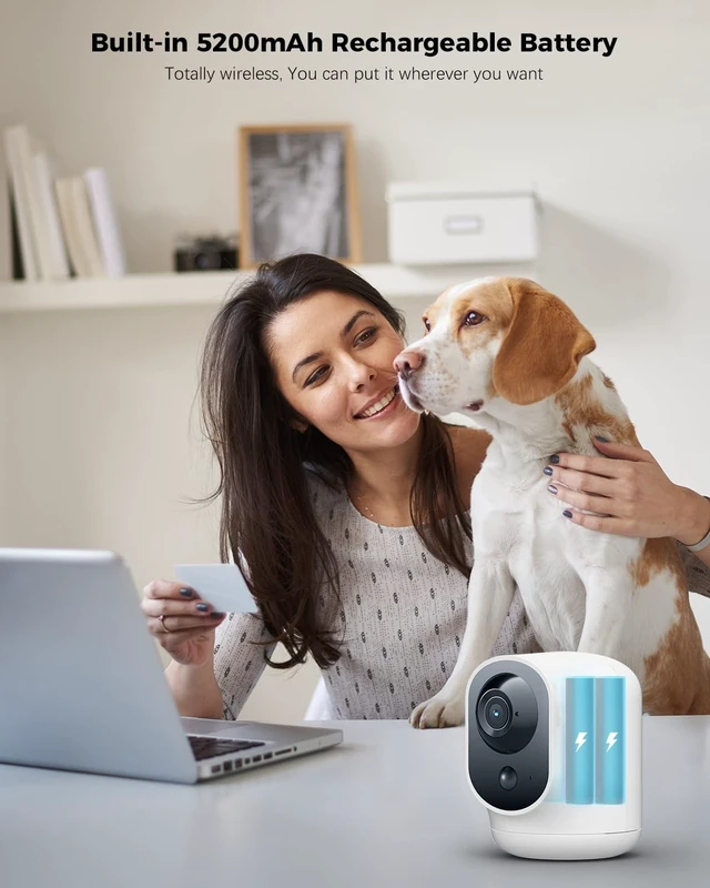Alt view image 2 of 5 - COCOCAM 2K Indoor Pan/Tilt WiFi Security Camera with 5200mAh Battery