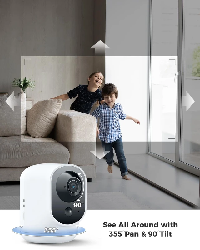 Alt view image 3 of 5 - COCOCAM 2K Indoor Pan/Tilt WiFi Security Camera with 5200mAh Battery