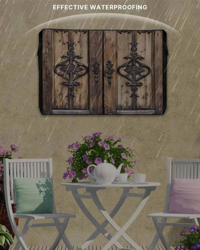 Alt view image 3 of 5 - Wooden Plank Outdoor TV Cover 70-75 Inch Waterproof & Weatherproof with Roll Up Front Flat, Rustic Farmhouse Brown Black Barn Door Outside Zipper TV Screen Protector Enclosure Remote Control Pocket