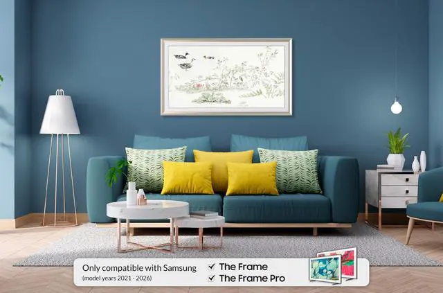 Alt view image 2 of 5 - German Silver Prismatic 32" Alloy Deco TV Frame - Compatible ONLY with Samsung The Frame TVs (Fits 2021-2026, LS03A, LS03B, LS03C, LS03D, LS03FA)